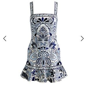 Alice + Olivia KAIDRA MINI DRESS Blue and White Floral Embroidered Dress